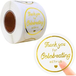 500Pcs 1.5 in Gold Thank You for Celebrating with Us Stickers, Self-Adhesive Wedding Stickers, Clear Thank You Stickers for Packaging, Roll Round Birthday Party Favors Stickers Bags Seal (1.5 in)