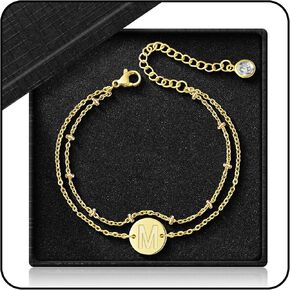 18K Dainty Gold Plated Stackable Bracelets for Women, Gold Initial Bracelets, Personalized Gift for Women