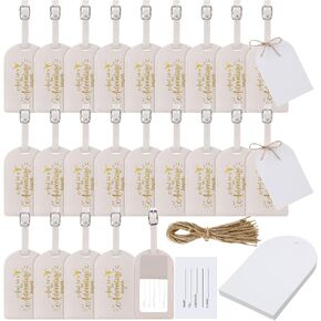 Amylove Bulk Luggage Tags Wedding Favors Adventure Begins Luggage Tags for Guests Travel Tag for Suitcase Bridal Gift 24 Pack (Beige)