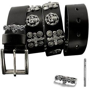 Men's Punk Genuine Leather Belts Biker Rock Skull Cross Black Waist Strap belt