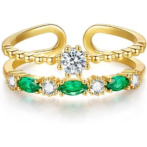18K Gold Plated Rings Sterling Silver Jewelry for Women Diamond Green Cubic Zirconia Adjustable Stackable Trendy Dainty Vintage Ring Gifts