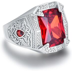 Square Garnet Gemstone Ring for Men Sterling Silver Oxidized Men's Ring Vintage Retro Jewelry