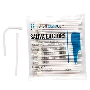 100 Dental Saliva Ejectors Disposable - Medical Grade Latex Free Evacuation Suction Tips - Flexible White Tube with White Tip (100 Pack) by PlastCare USA
