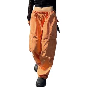 Women Low Rise Cargo Pants Y2k Elastic Waist Baggy Track Pants Loose Casual Streetwear Parachute Trousers