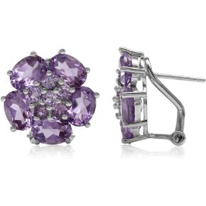 Silvershake Natural Gemstone White Gold Plated 925 Sterling Silver Flower Cluster Omega Clip Post Earrings Jewelry for Women