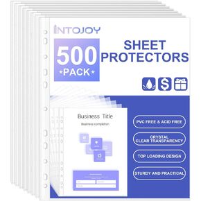 Sheet Protectors, IntoJoy 200 Pack Page Protectors for 3 Ring Binder, 8.5 x 11 inch Clear Heavy Duty Plastic Binder Sleeves Reinforced 3-Hole Top Loading Paper Protector