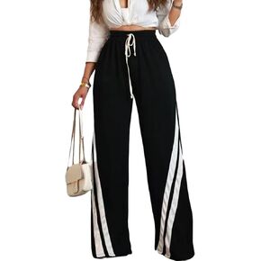 DINGANG High Waisted Casual Sweatpants Women Loose Wide Leg Elastic Waist Drawstring Cargo Striped Sweat Pants in Kuwait