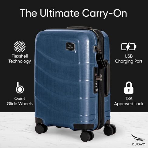 Premium Expandable Hardshell Carry on Luggage - 22x14x9 airline approved - International Travel Suitcase - Airtag Compatible - TSA Approved lock with USB Port (Blue) in Saudi Arabia