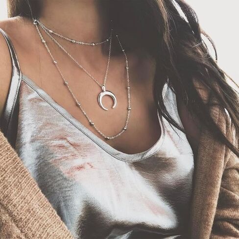 Long Necklaces for Women - Fashion Pendant Necklace Jewelry, Silver Bar Feather Circle Leaf Lock Tassel Y Necklace Jewelry Set for Girls in Saudi Arabia