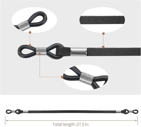 BILIONE 6 Pcs Eyeglasses Strap for Men & Women, Premium Leather Eye glasses Holders Around Neck, Dark Colors Glasses Chain in Kuwait