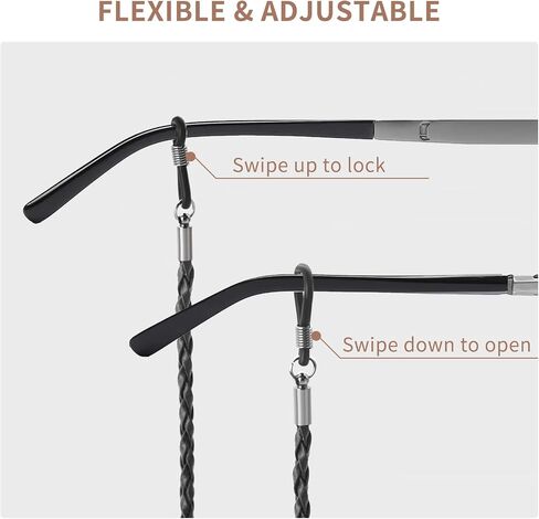 BILIONE 6 Pcs Eyeglasses Strap for Men & Women, Premium Leather Eye glasses Holders Around Neck, Dark Colors Glasses Chain in Kuwait