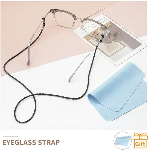 BILIONE 6 Pcs Eyeglasses Strap for Men & Women, Premium Leather Eye glasses Holders Around Neck, Dark Colors Glasses Chain in Kuwait