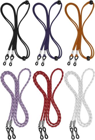 BILIONE 6 Pcs Eyeglasses Strap for Men & Women, Premium Leather Eye glasses Holders Around Neck, Dark Colors Glasses Chain in Kuwait