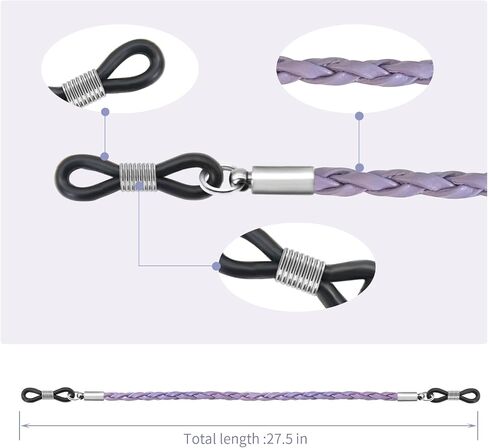 BILIONE 6 Pcs Eyeglasses Strap for Men & Women, Premium Leather Eye glasses Holders Around Neck, Dark Colors Glasses Chain in Kuwait
