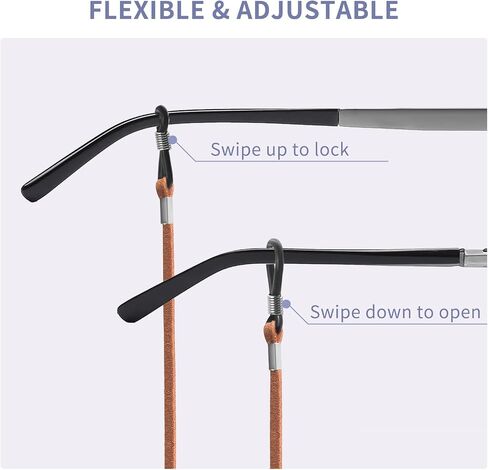 BILIONE 6 Pcs Eyeglasses Strap for Men & Women, Premium Leather Eye glasses Holders Around Neck, Dark Colors Glasses Chain in Kuwait