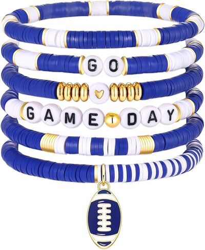 FAERLIIRY Game Day Bracelets for Women Football Bracelets Stackable Heishi Beaded Stretch Bracelets Sport Fan Bracelet Football Charm Bracelet Bangles Football Mom Accessories Outfits Jewelry in Kuwait
