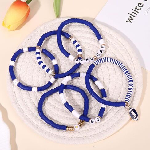 FAERLIIRY Game Day Bracelets for Women Football Bracelets Stackable Heishi Beaded Stretch Bracelets Sport Fan Bracelet Football Charm Bracelet Bangles Football Mom Accessories Outfits Jewelry in Kuwait