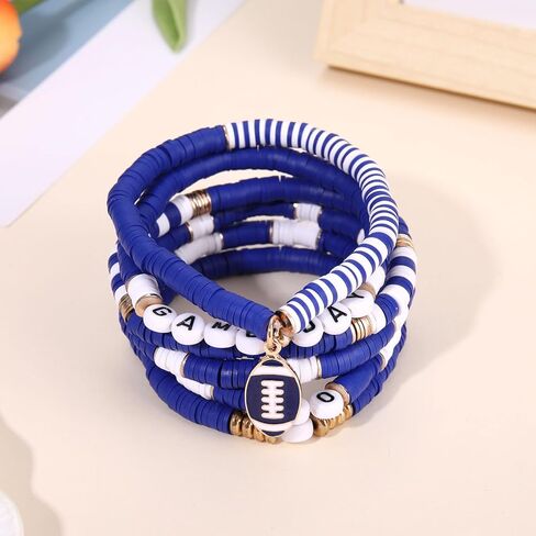 FAERLIIRY Game Day Bracelets for Women Football Bracelets Stackable Heishi Beaded Stretch Bracelets Sport Fan Bracelet Football Charm Bracelet Bangles Football Mom Accessories Outfits Jewelry in Kuwait