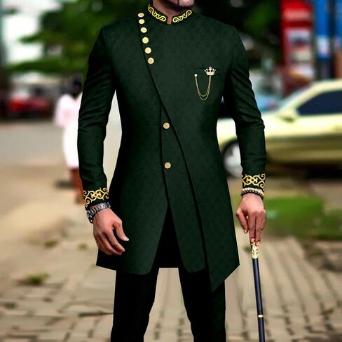 Men's Suit Double Breasted Slim Fit Embroidery Chain Blazer and Pants Set Dashiki Outfits African Clothes in Saudi Arabia
