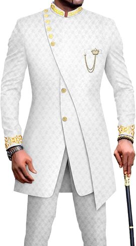 Men's Suit Double Breasted Slim Fit Embroidery Chain Blazer and Pants Set Dashiki Outfits African Clothes in Saudi Arabia