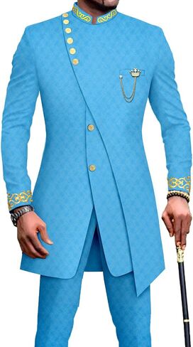 Men's Suit Double Breasted Slim Fit Embroidery Chain Blazer and Pants Set Dashiki Outfits African Clothes in Saudi Arabia