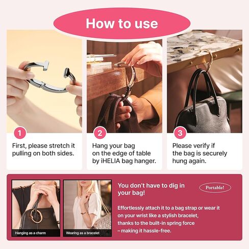 علاقة خطاف محفظة iHELIA للطاولة (حديثة) - حامل حقيبة ممتاز مع سوار مريح بتصميم بيضاوي (ذهبي وردي) in Kuwait