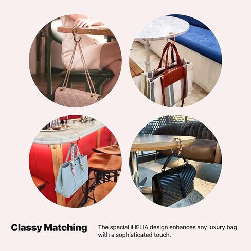 علاقة خطاف محفظة iHELIA للطاولة (حديثة) - حامل حقيبة ممتاز مع سوار مريح بتصميم بيضاوي (ذهبي وردي) in Kuwait