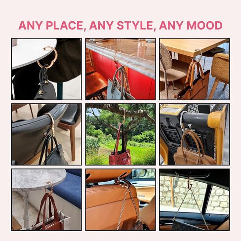 علاقة خطاف محفظة iHELIA للطاولة (حديثة) - حامل حقيبة ممتاز مع سوار مريح بتصميم بيضاوي (ذهبي وردي) in Kuwait