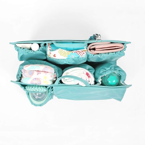 ToteSavvy - منظم حمل أصلي (14 × 10 × 4 بوصات) - 11 جيبًا لحقيبة التغيير، وحقيبة اليد، وحقيبة الظهر - ملحق قابل للإزالة - علبة مقسمة أنيقة للأساسيات (أصلية، رمادي ناعم) in Kuwait