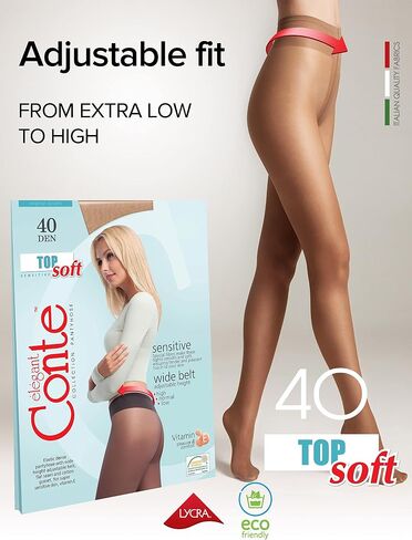 Conte Tights للبشرة الحساسة، جوارب طويلة شفافة حتى الخصر، منخفضة الارتفاع مع حزام قابل للتعديل، الجزء العلوي ناعم 40 Den in Kuwait