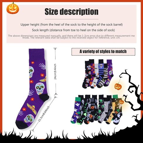 Halloween Socks for Men Women,6 Pairs Fun Novelty Fuzzy Full Socks Pumpkin Crew Socks Cotton Fun Halloween Gifts in Saudi Arabia