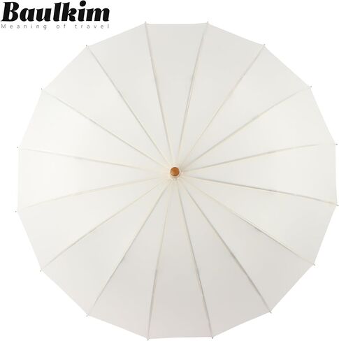 16 Ribs 48" Stick Umbrella Auto Open Solid Color Fashionable and Simple，Arc Classic Wood Handle，Windproof Unbreakable Stick Rain Umbrella(creamwhite) in Saudi Arabia
