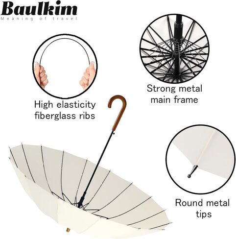 16 Ribs 48" Stick Umbrella Auto Open Solid Color Fashionable and Simple，Arc Classic Wood Handle，Windproof Unbreakable Stick Rain Umbrella(creamwhite) in Saudi Arabia