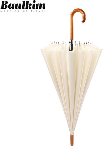 16 Ribs 48" Stick Umbrella Auto Open Solid Color Fashionable and Simple，Arc Classic Wood Handle，Windproof Unbreakable Stick Rain Umbrella(creamwhite) in Saudi Arabia