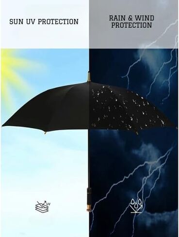 مظلة فاخرة، مصممة لأداء فائق مع حماية فائقة مقاومة للماء من الأشعة فوق البنفسجية ومقبض من ألياف الكربون المفتوحة تلقائيًا ومقاوم للرياح (أسود/كروم) in Kuwait