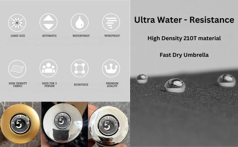مظلة فاخرة، مصممة لأداء فائق مع حماية فائقة مقاومة للماء من الأشعة فوق البنفسجية ومقبض من ألياف الكربون المفتوحة تلقائيًا ومقاوم للرياح (أسود/كروم) in Kuwait