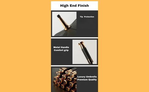 مظلة فاخرة، مصممة لأداء فائق مع حماية فائقة مقاومة للماء من الأشعة فوق البنفسجية ومقبض من ألياف الكربون المفتوحة تلقائيًا ومقاوم للرياح (أسود/كروم) in Kuwait