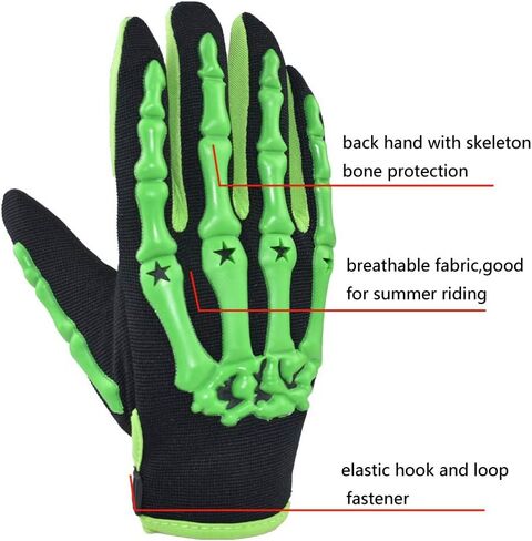 قفازات ركوب الدراجات النارية بهيكل عظمي بإصبع كامل للدراجات النارية (متوسط، أخضر) in Kuwait