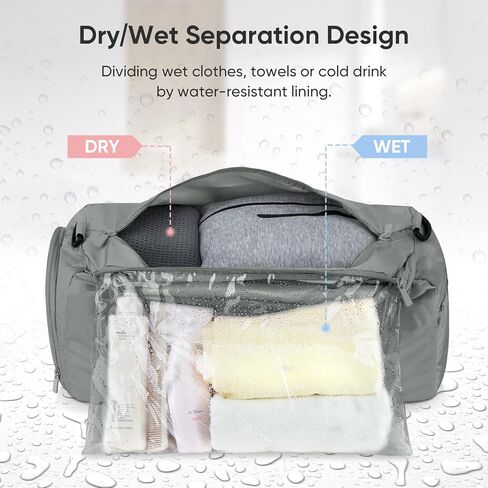 BALEINE Gym Duffel Bag for Women and Men, Small for Sports, Gyms and Weekend Getaway, Waterproof Dufflebag with Shoe and Wet Clothes Compartments, Lightweight Carryon Gymbag (Azure) in Kuwait