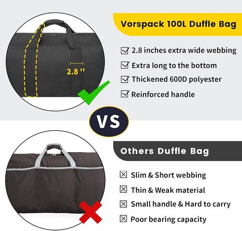 Vorspack Extra Large Duffle Bag for Travel - 100L Duffel Bag for Men Gear Bag for Storage Foldable Weekender Bag for Overnight Camping - Black in Saudi Arabia