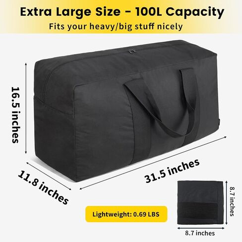 Vorspack Extra Large Duffle Bag for Travel - 100L Duffel Bag for Men Gear Bag for Storage Foldable Weekender Bag for Overnight Camping - Black in Saudi Arabia