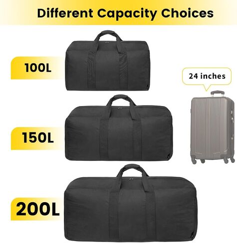 Vorspack Extra Large Duffle Bag for Travel - 100L Duffel Bag for Men Gear Bag for Storage Foldable Weekender Bag for Overnight Camping - Black in Saudi Arabia