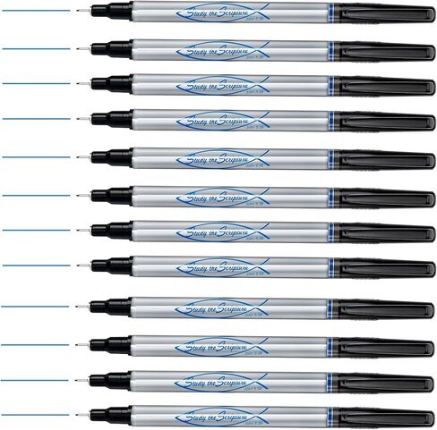 جي تي. قلم الكتاب المقدس من لوسكومب، دراسة الكتاب المقدس، قلم تحديد دائم، طرف لباد فائق الدقة 0.4 مم، أسطوانة مع غطاء، حبر أزرق، عبوة من 12 قطعة in Kuwait