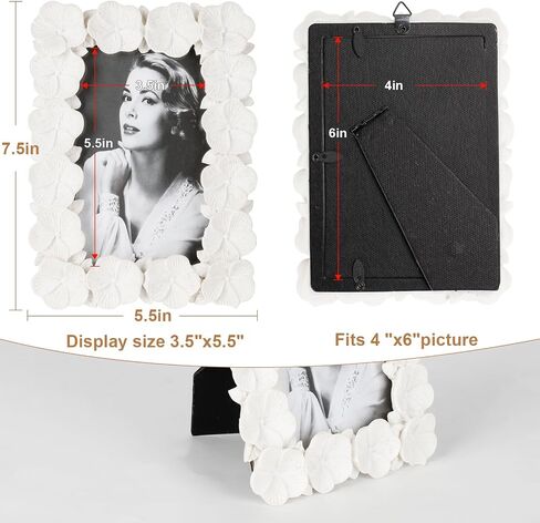 Resin Vintage White Picture Frames 4x6 for Wall or Tabletop Display Vertically or Horizontally; Glass Front; Floral Decor in Saudi Arabia
