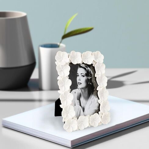 Resin Vintage White Picture Frames 4x6 for Wall or Tabletop Display Vertically or Horizontally; Glass Front; Floral Decor in Saudi Arabia