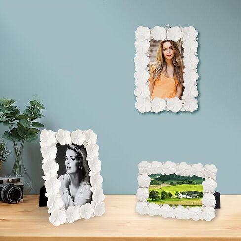 Resin Vintage White Picture Frames 4x6 for Wall or Tabletop Display Vertically or Horizontally; Glass Front; Floral Decor in Saudi Arabia