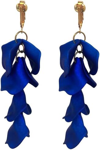 Aloha Earrings Non Pierced Gold Tone Clip On Long Acrylic Rose Petal Dangling Earrings in Kuwait