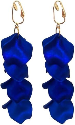 Aloha Earrings Non Pierced Gold Tone Clip On Long Acrylic Rose Petal Dangling Earrings in Kuwait