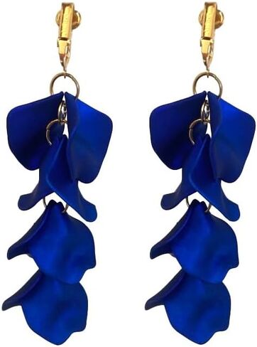 Aloha Earrings Non Pierced Gold Tone Clip On Long Acrylic Rose Petal Dangling Earrings in Kuwait