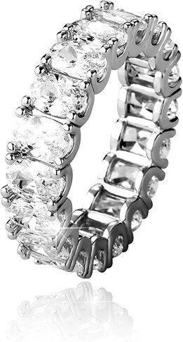 TOPGRILLZ مثلج خارج الرغيف الفرنسي خاتم بيضاوي مكعب زركونيا الماس 14K الذهب والفضة الفرقة الخنصر الخلود الدائري للرجال والنساء in Kuwait